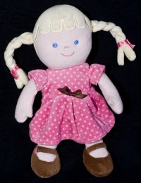 Carters Girl Doll Pink Polka Dot Dress Pigtails Lovey Plush